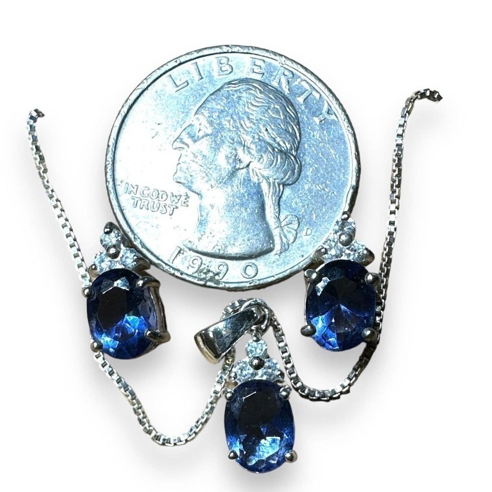 Sterling Silver Blue Cubic Zirconia Necklace and Earrings - Picture 8 of 8